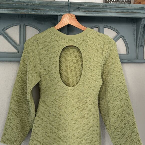 NWOT Free People Gabby Seamless MIDI Dress Green Long Sleeve Texture Open Back - Picture 7 of 11